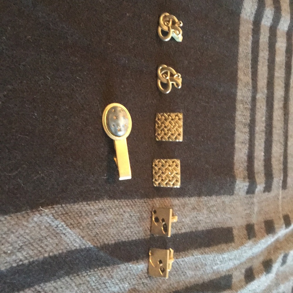 Vintage cuff link sets by Swank and tie clip